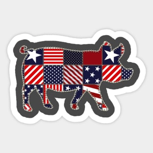 Pig 4th of July Pig Lovers Owner Patchwork American Flag Sticker